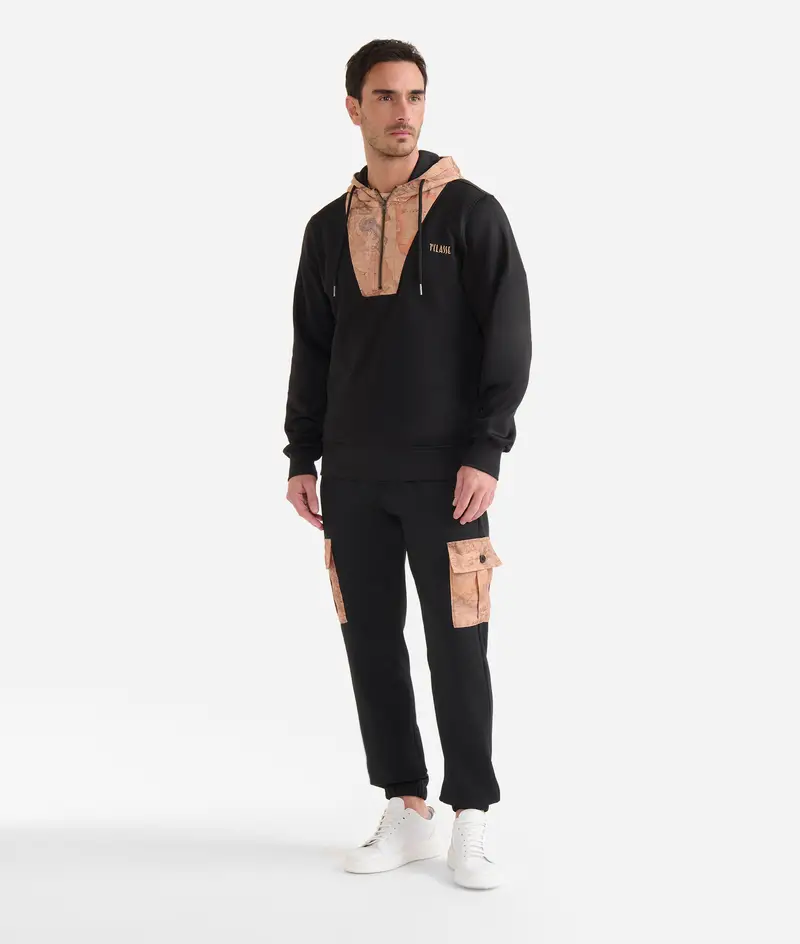 Felpa a mezza zip con cappuccio Geo Classic Nera