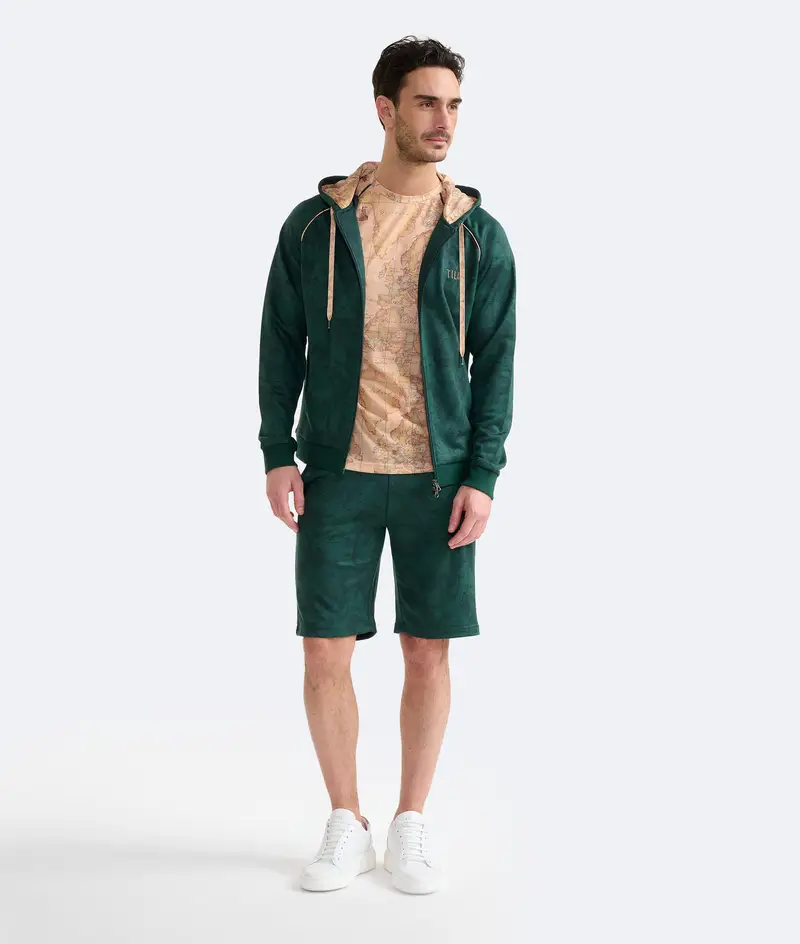 Felpa con zip e cappuccio Geo Color Verde Giungla