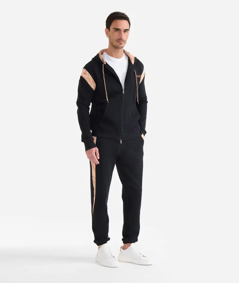 Felpa in cotone con zip e dettagli Geo Classic Nera