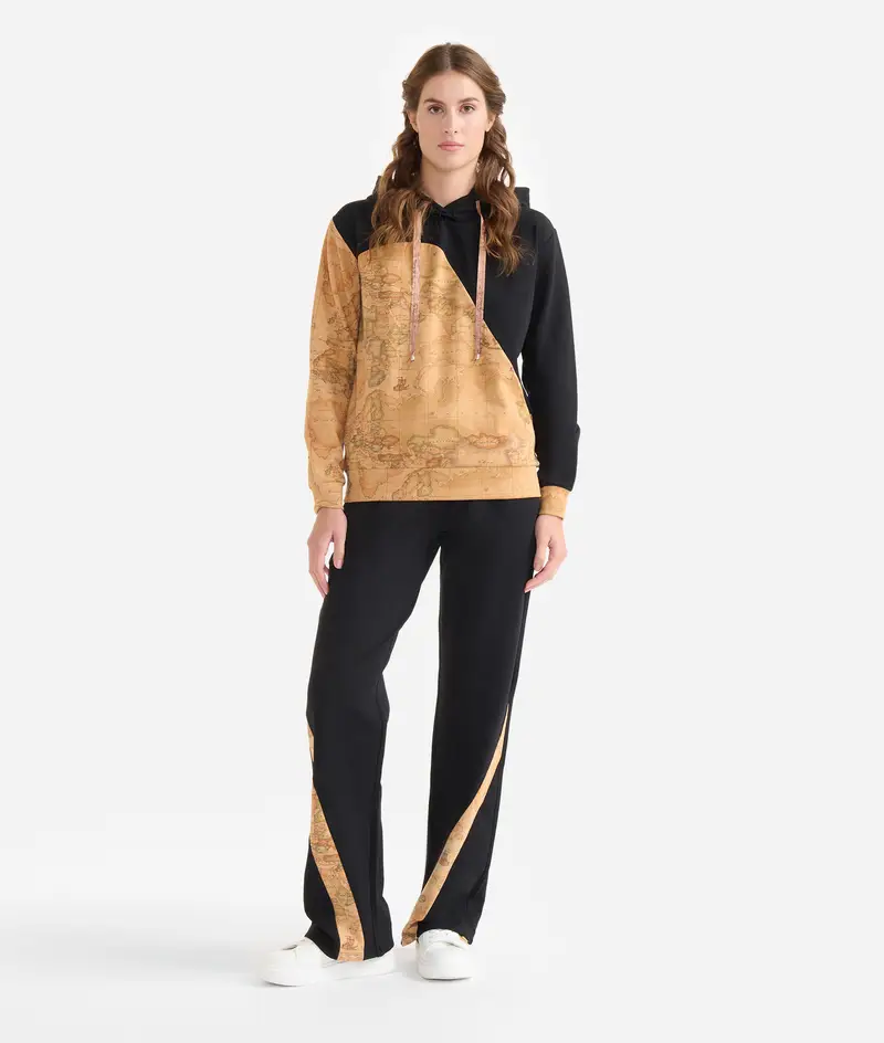 Felpa in cotone garzato stretch con inserto Geo Classic Nera