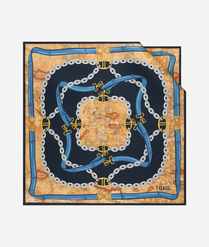 Foulard in seta Geo Selleria 70x70 Blu Cobalto