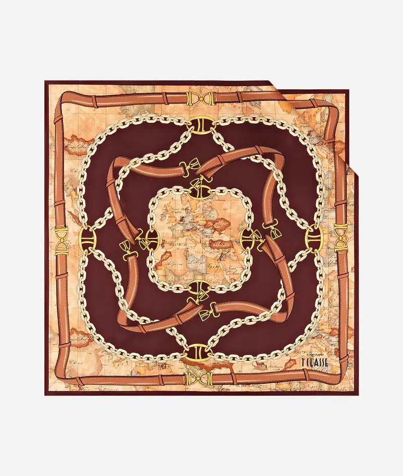 Foulard in seta Geo Selleria 70x70 Bordeaux