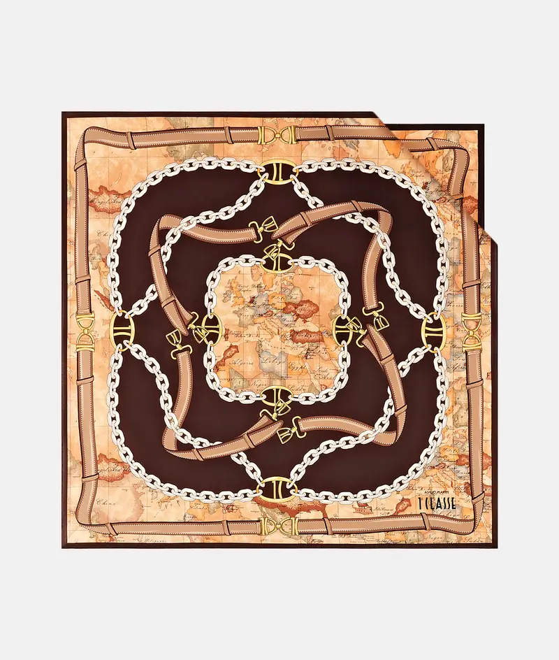 Foulard in seta Geo Selleria 70x70 Mogano