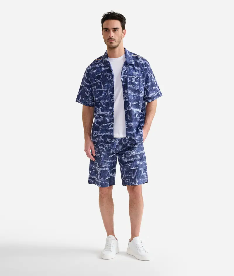 Geo Denim camicia a maniche corte Stone Washed