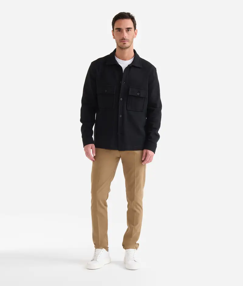 Giacca camicia in cotone piquet con toppe Geo Classic Nera