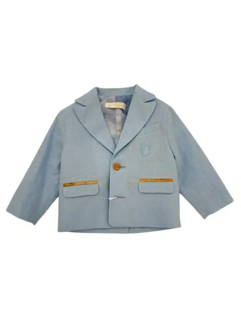 Alviero Martini giacca celeste polvere neonato in misto cotone mini logo sul davanti