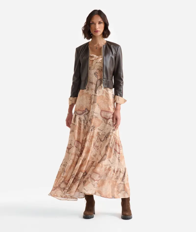 Giacca corta in tessuto effetto nappa Cioccolato