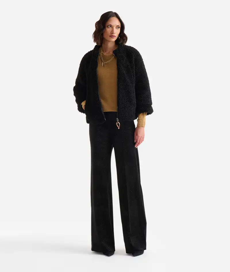 Giacca reversibile in ecopelliccia e nylon Nera