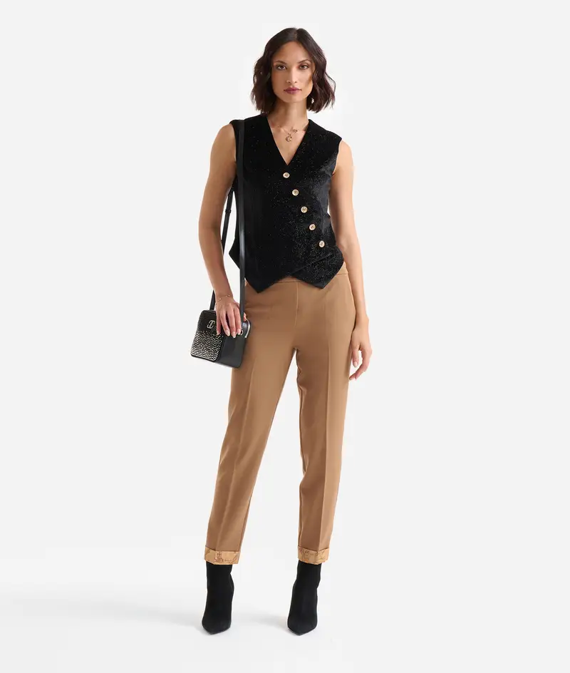 Gilet con bottoni asimmetrici in tessuto micro strass Nero