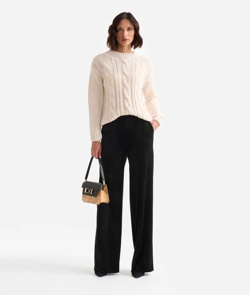 Girocollo a trecce in filato misto lana Bianco Lana