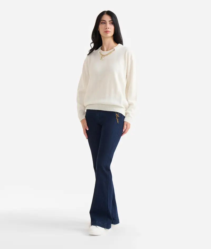 Girocollo con collana in filato misto lana/alpaca Bianco Lana