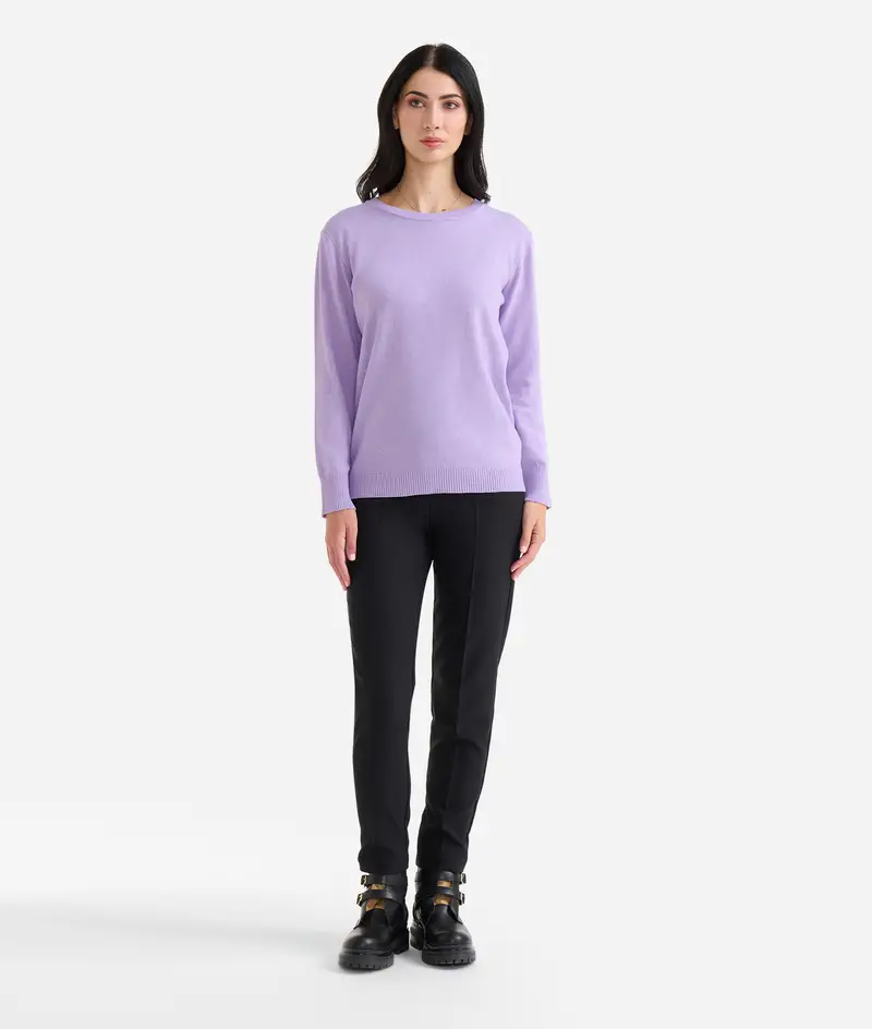 Girocollo in filato misto lana/cashmere con dettagli spalle Malva