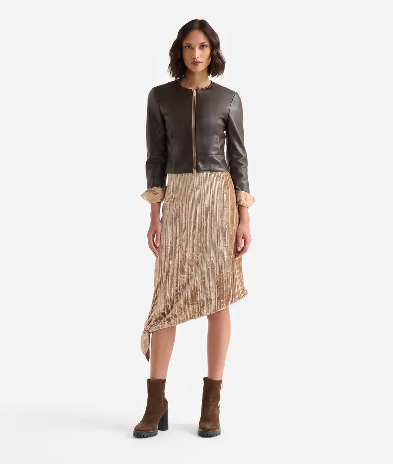 Gonna asimmetrica in velluto grinzato Naturale