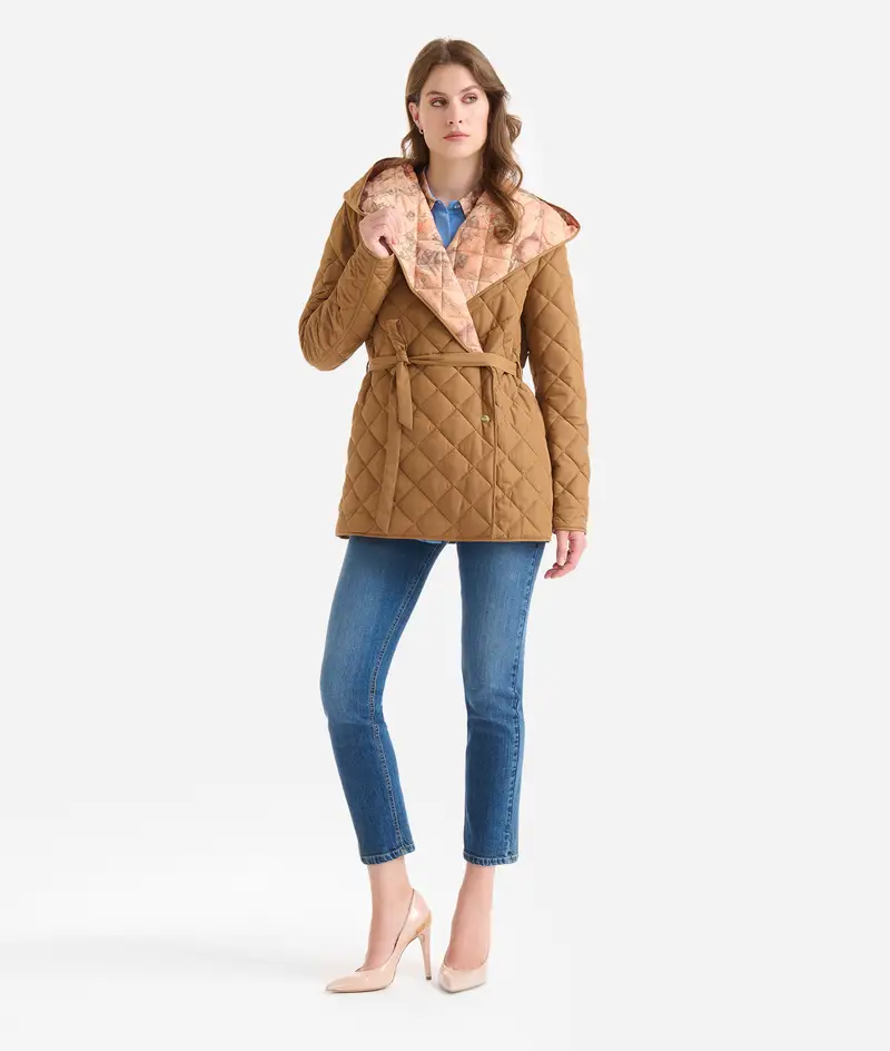 Imbottito in nylon con cappuccio Cammello