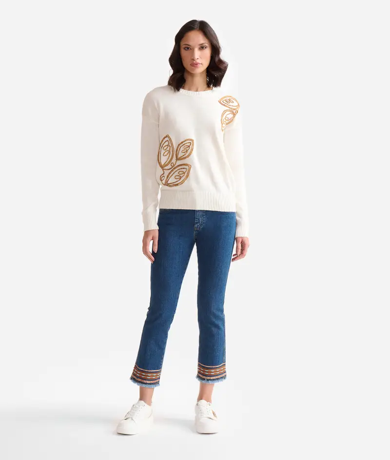 Jeans in denim stretch con passamanerie Blu Stone