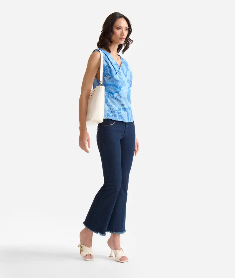 Jeans in denim stretch con ricami Blu Scuro