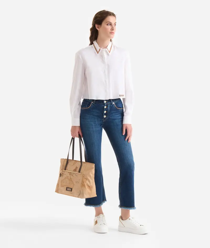 Jeans trombetta in denim stretch Blu Stone