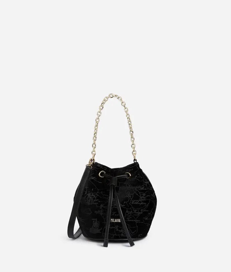 Jolly Bag mini secchiello in velluto Geo Filetto Nero