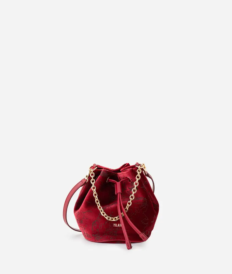 Jolly Bag mini secchiello in velluto Geo Filetto Rosso