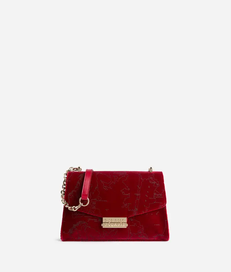 Jolly Bag tracolla in velluto Geo Filetto Rossa