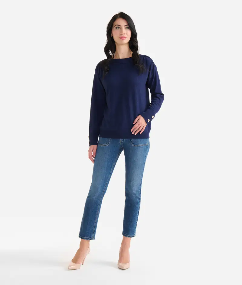 Maglia con bottoni in filato misto lana/cashmere Blu Scuro