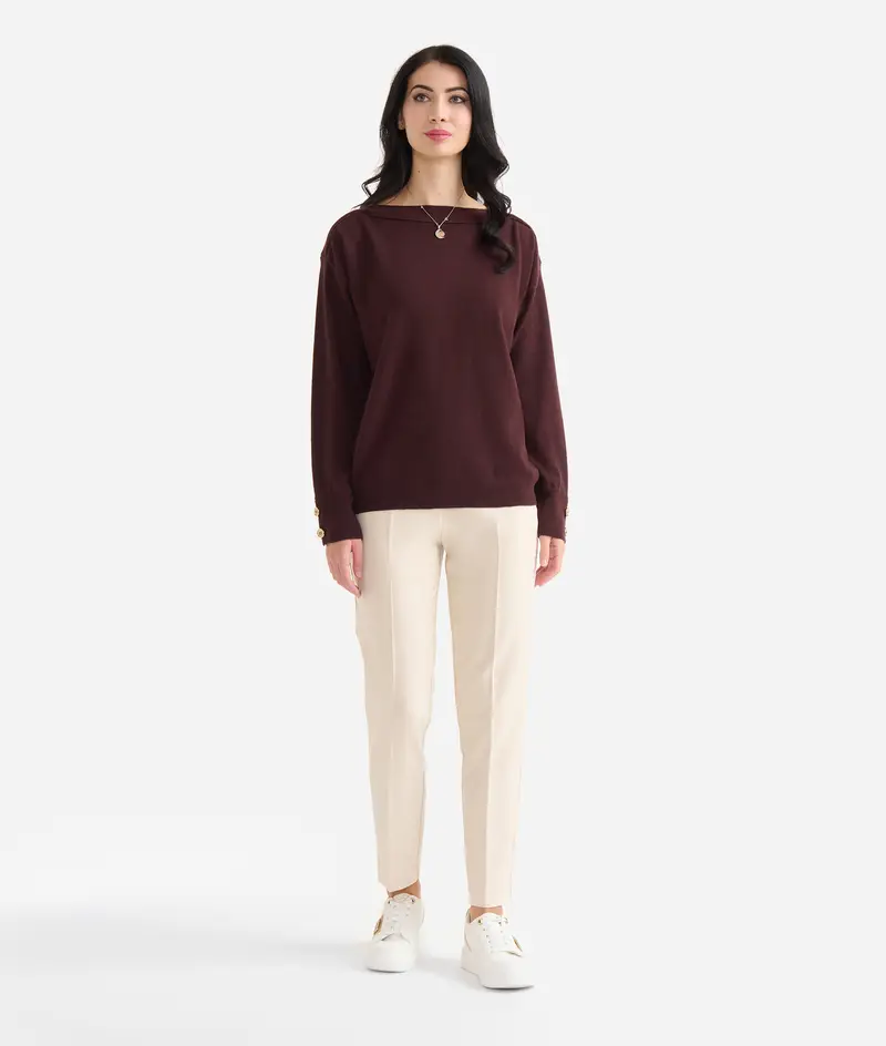 Maglia con bottoni in filato misto lana/cashmere Mogano