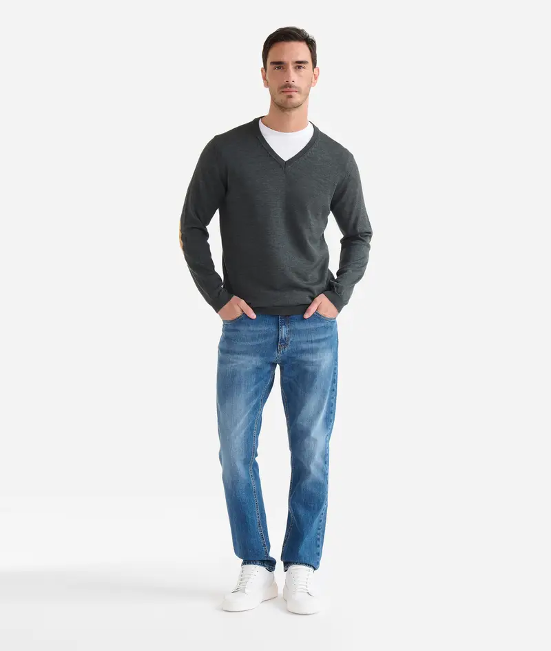 Maglia scollo a V con toppe Geo Classic Antracite