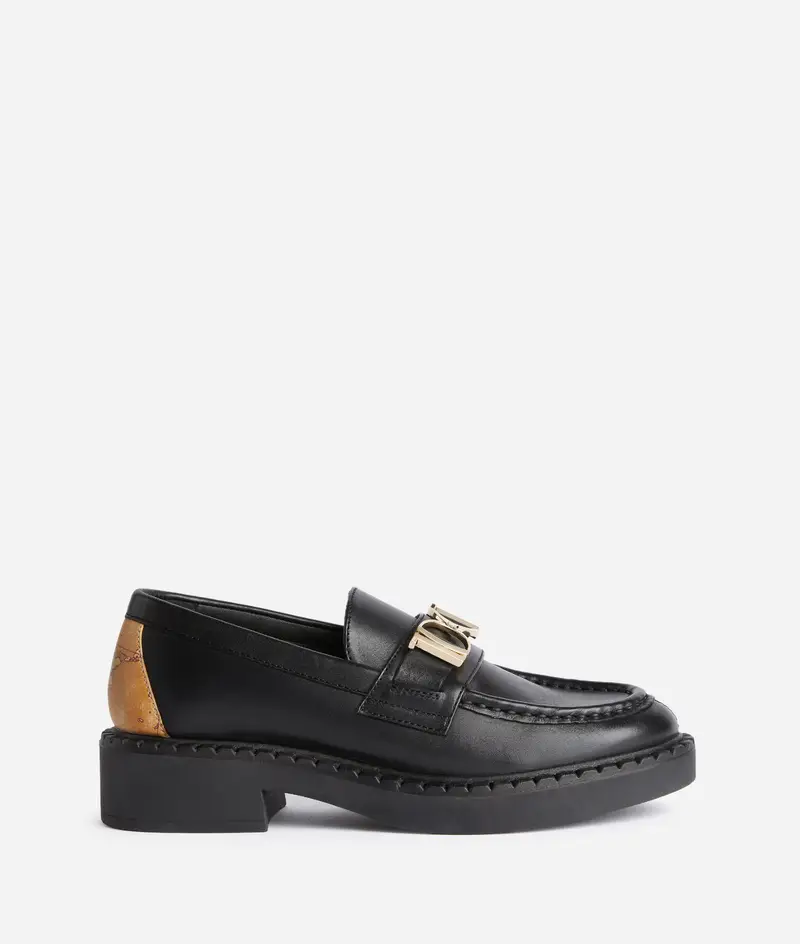 Mocassini in pelle liscia con doppio morsetto 1C Neri