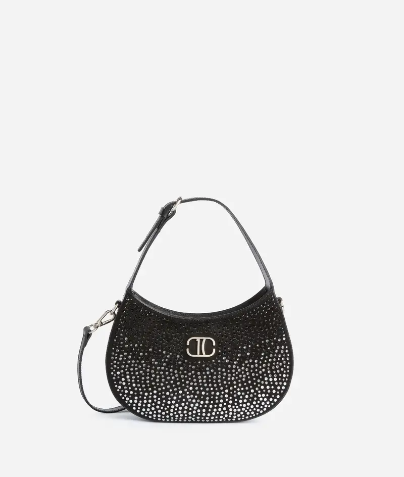 Moonlight Bag sottospalla a mezzaluna con strass Nera