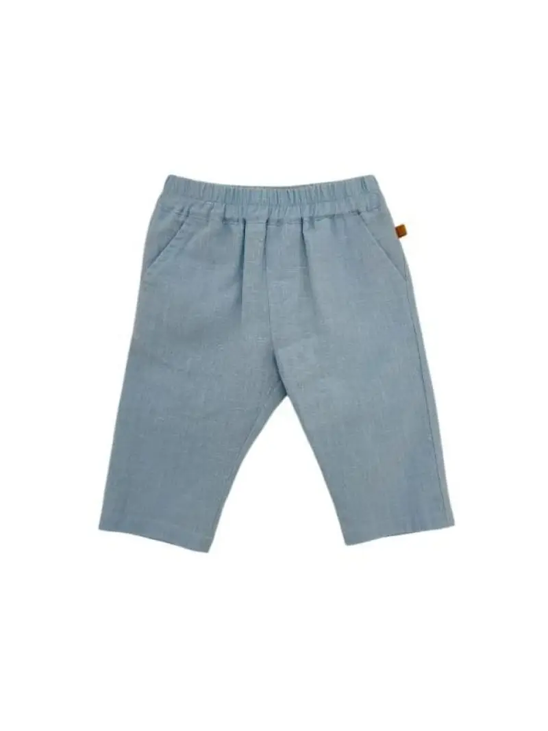 Alviero Martini pantalone celeste polvere neonato in misto lino