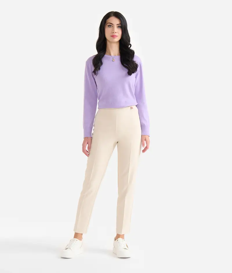 Pantaloni basic in cavallery Bianco Lana