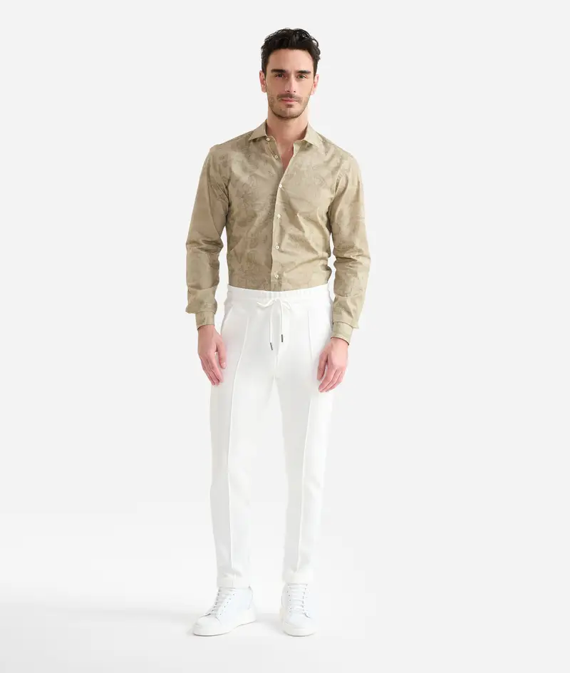 Pantaloni con coulisse in cotone piquet Bianchi