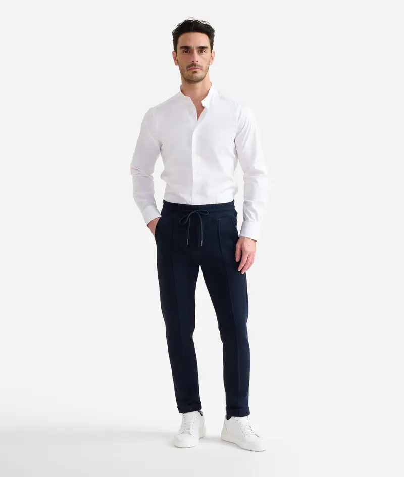 Pantaloni con coulisse in cotone piquet Blu Navy