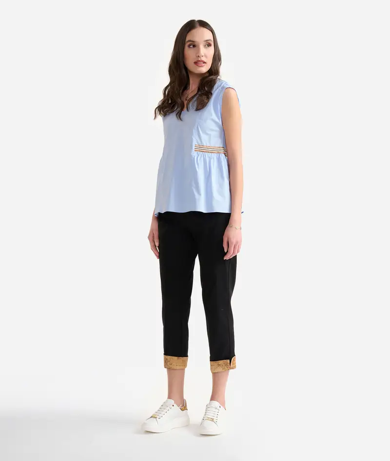 Pantaloni con risvolti in gabardina di cotone stretch Neri