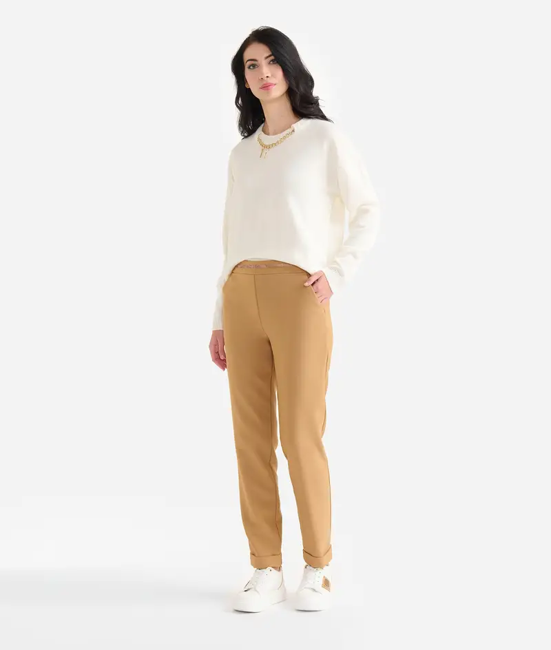Pantaloni con risvolto in cavallery Cammello