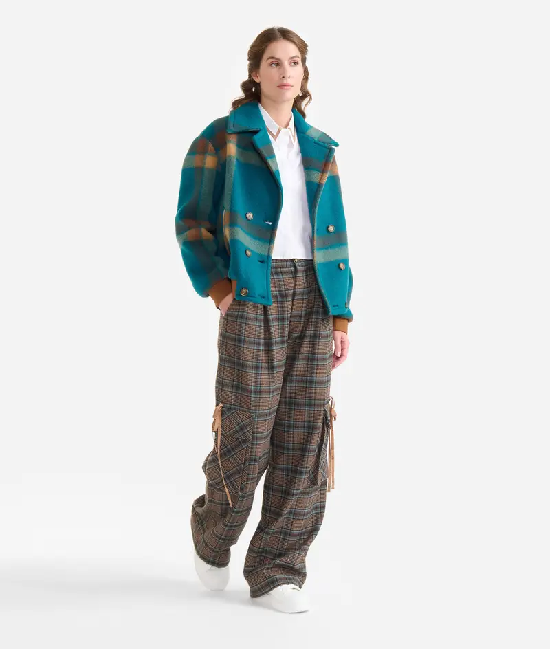 Pantaloni in check shetland viscosa Caffè