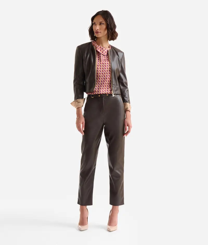 Pantaloni in eco nappa con cintura Cioccolato