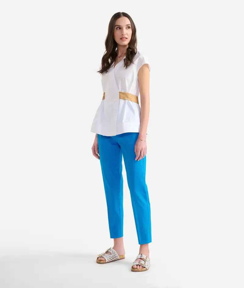 Pantaloni regular in gabardina di cotone stretch Turchese