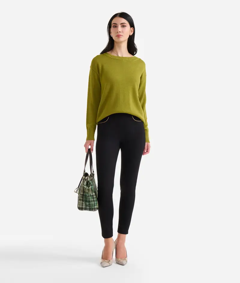 Pantaloni slim in jersey punto Milano Neri