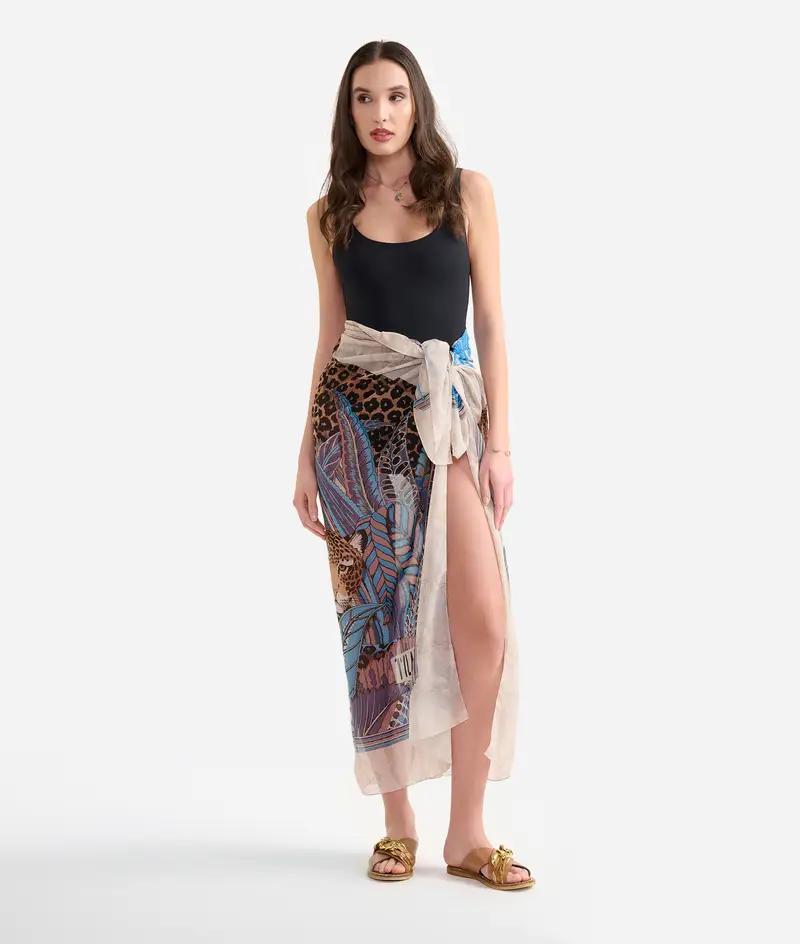 Pareo stampa Leopardi 130x130 Blu Cobalto