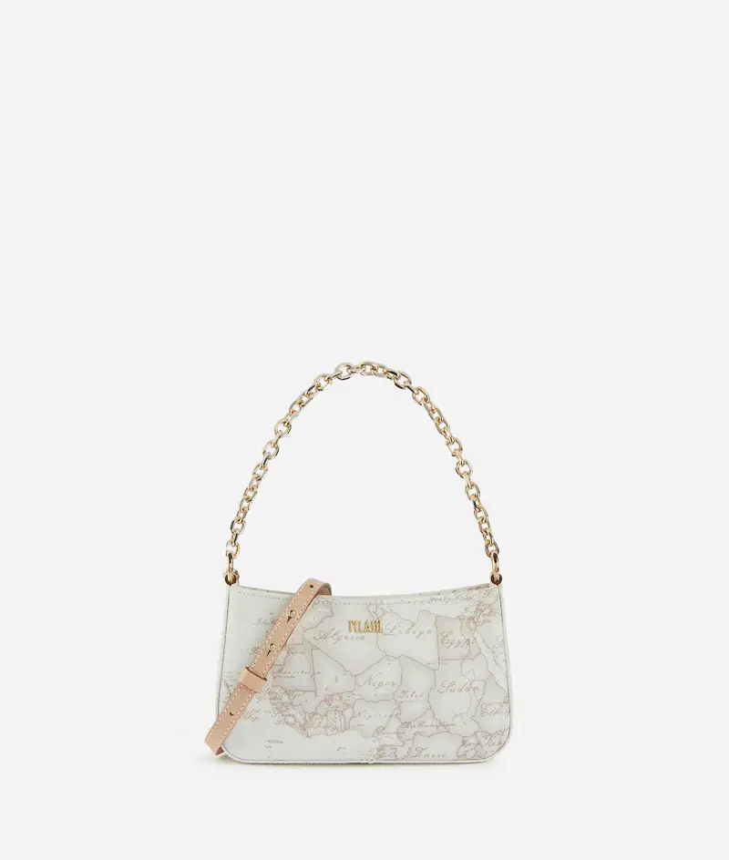 Pochette con tracolla in tessuto Geo White Bianca