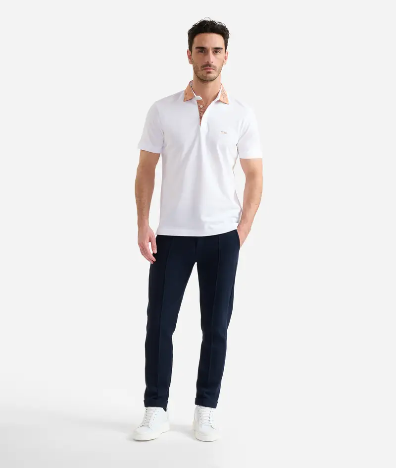 Polo in jersey di cotone piquet con colletto Geo Classic Bianca