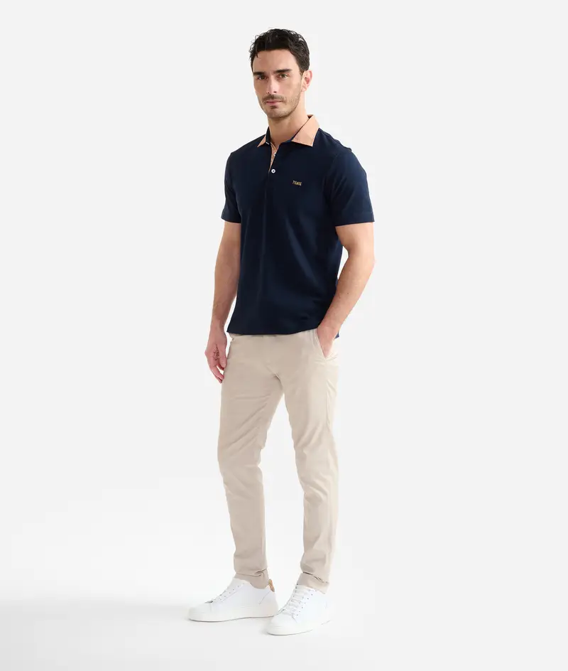 Polo in jersey di cotone piquet con colletto Geo Classic Blu Navy