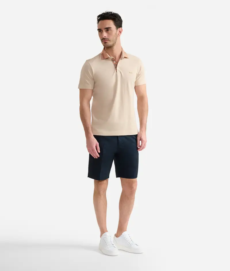 Polo in jersey di cotone piquet con colletto Geo Classic Sabbia