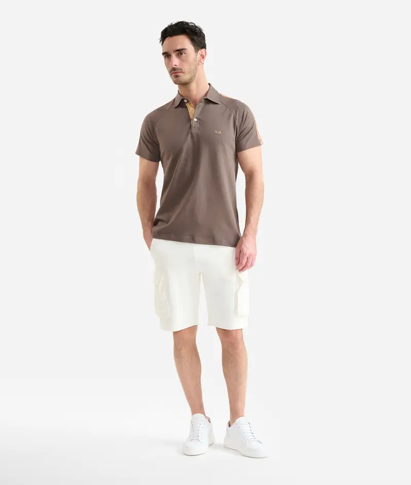 Polo in jersey di cotone piquet con dettagli spalle Fango