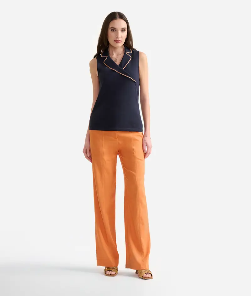 Polo in jersey di cotone piquet con scollo rever Blu Scuro