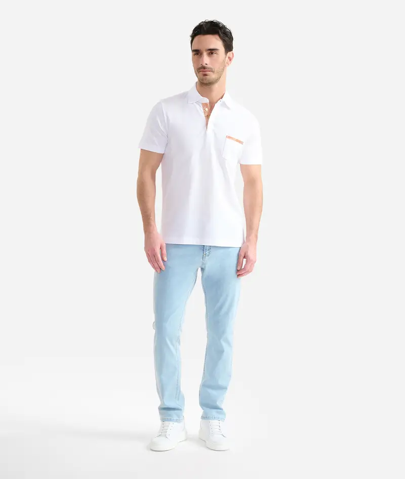 Polo in jersey di cotone piquet con taschino Bianca