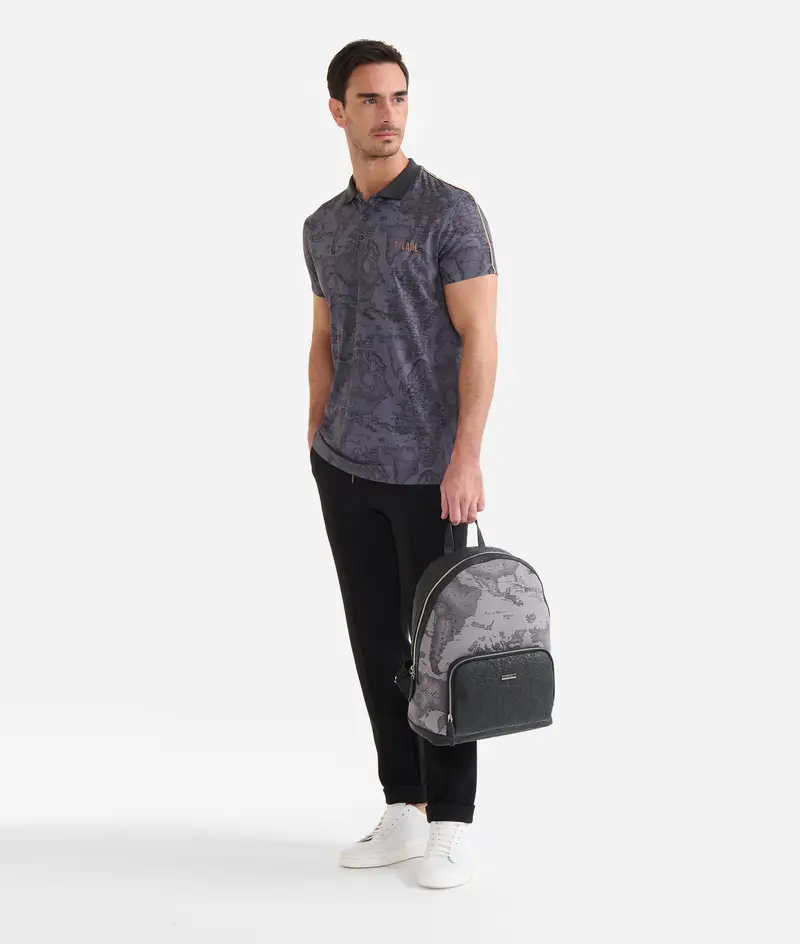 Polo manica corta in jersey stampa Geo Antracite