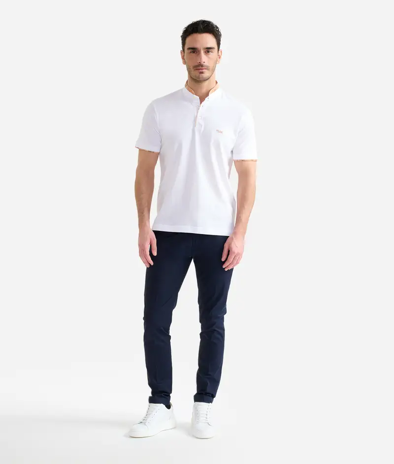 Polo serafino in jersey di cotone piquet Bianca