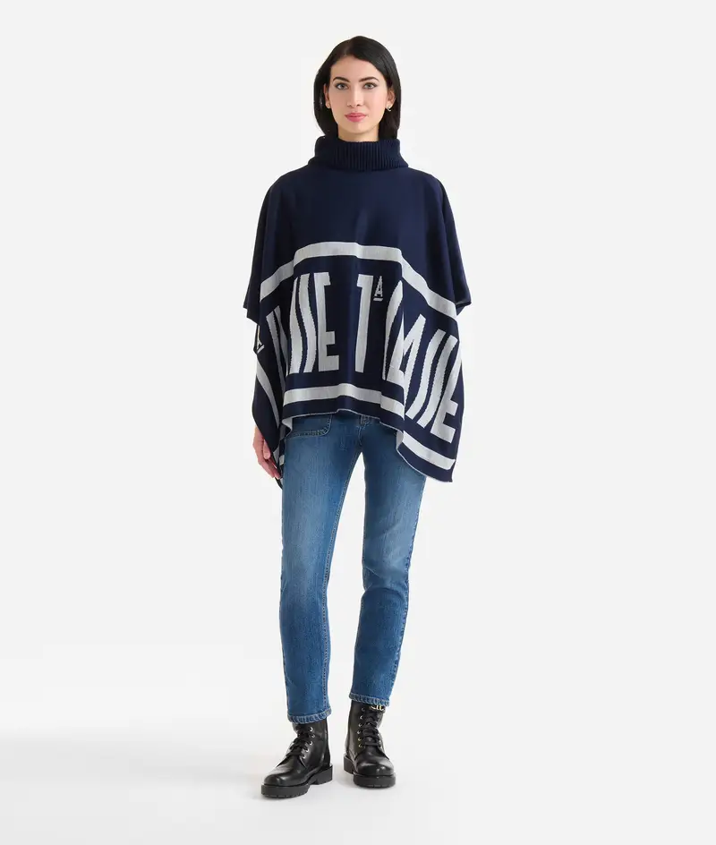 Poncho con logo e cornice Blu Zaffiro
